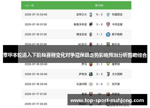意甲本轮进入下阶段赛程变化对争冠保级走势影响预测分析前瞻综合 意甲本轮进入下阶段赛程变化对争冠保级走势影响预测分析前瞻综合