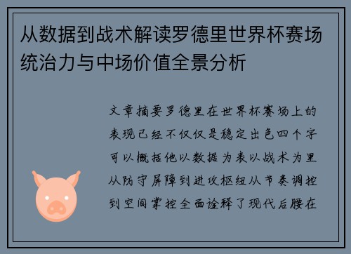 从数据到战术解读罗德里世界杯赛场统治力与中场价值全景分析